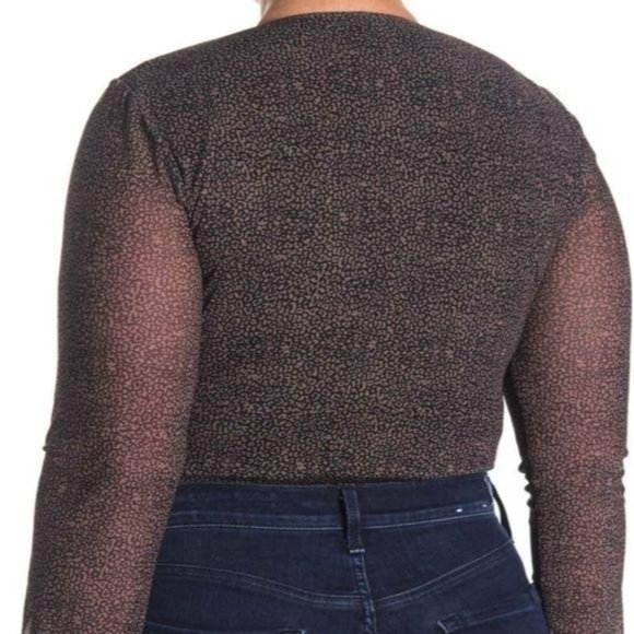 AFRM Bodysuit Womens Size 2X Brown Animal Print Scoop Neck Long Sleeve Top - Picture 2 of 10